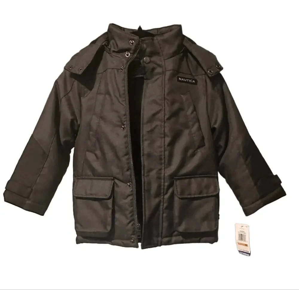 NWT Nautica Boys Grey Hooded Puffer Jacket 3T – Winter Coat
